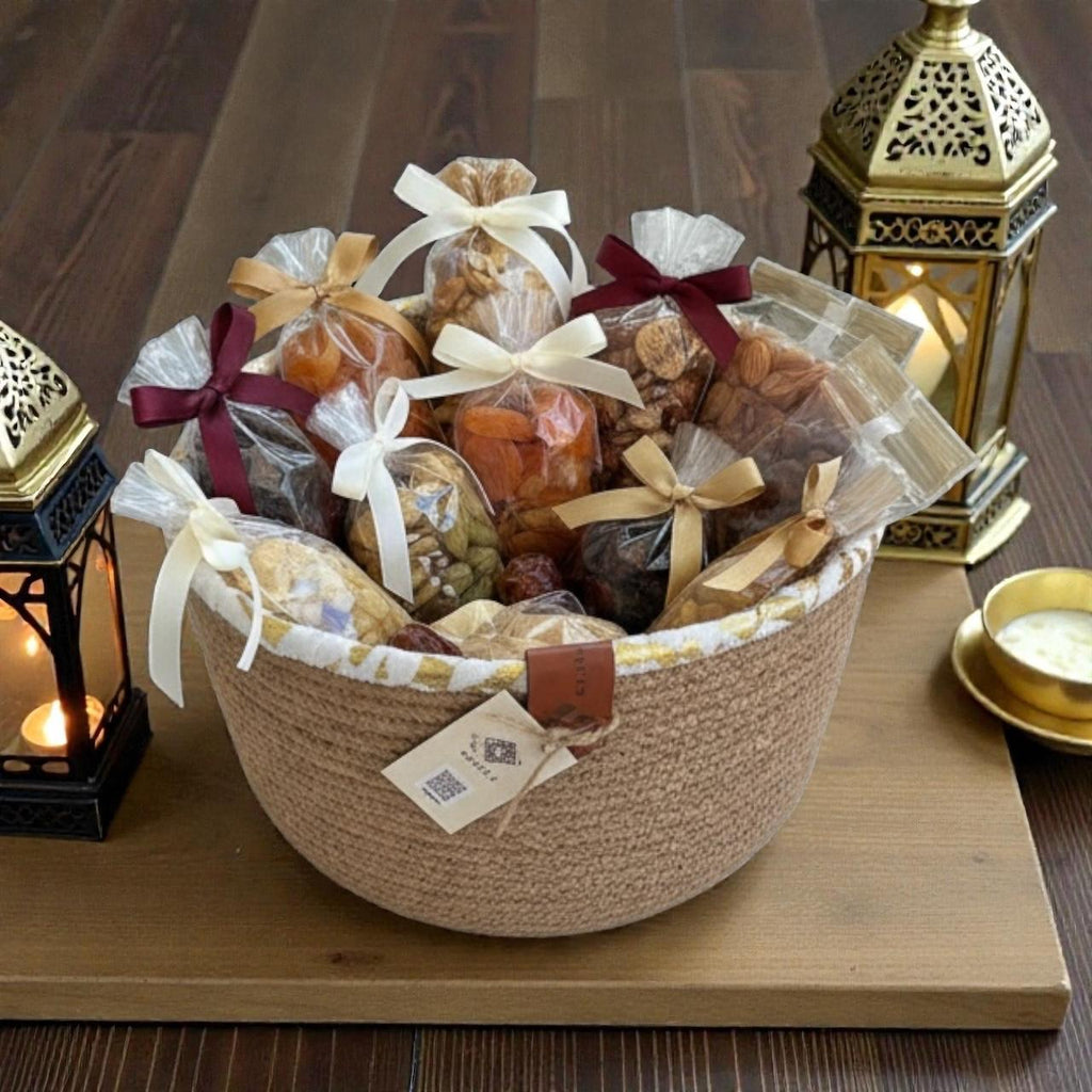 Nura Woven Basket – White & Jute
