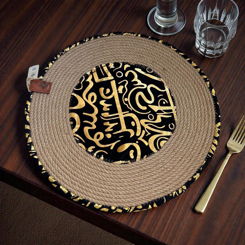 Luna Round Placemat – Black & Jute