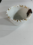 Zaya Woven Bowl – White & Gold